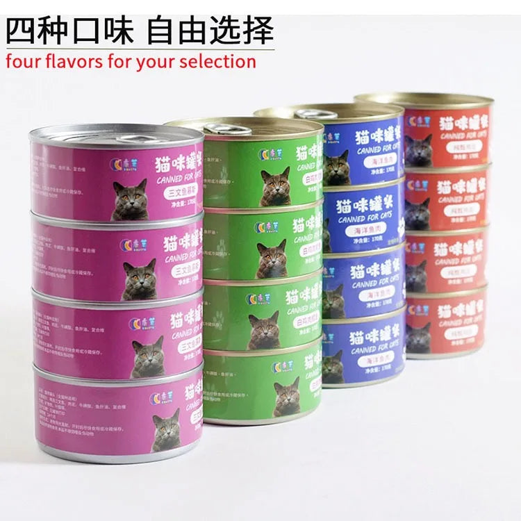 Petiscos enlatados para gatos - Sabor Salmão, Frango e Peixe