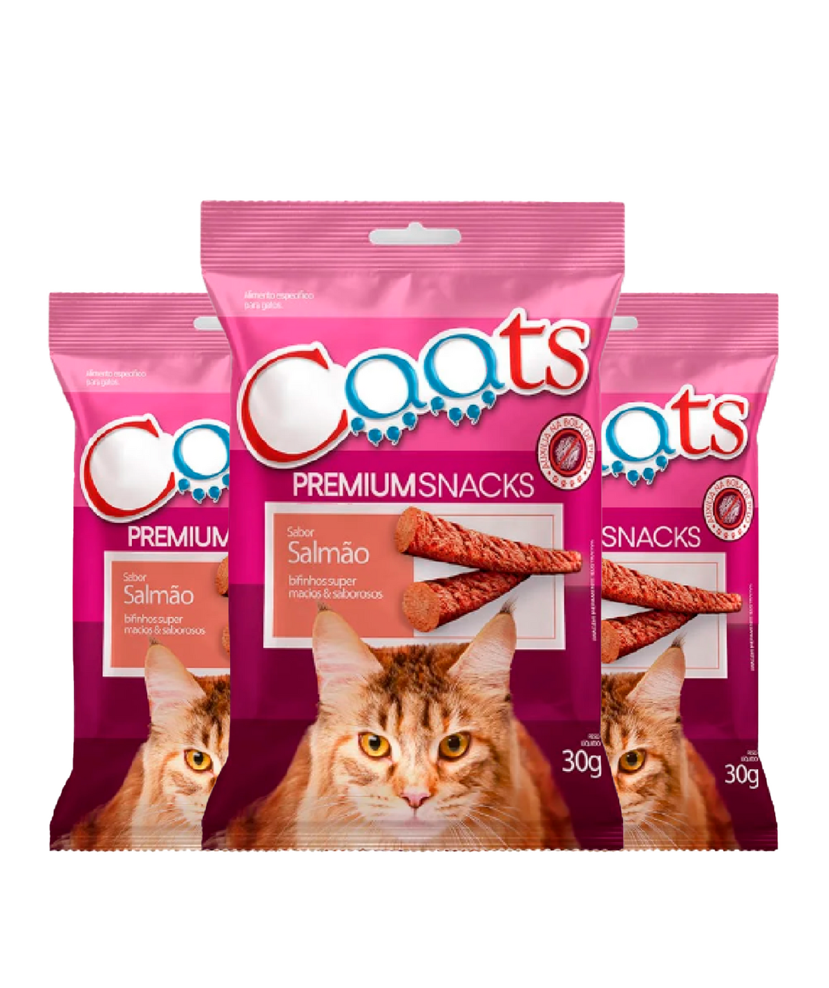 3 Pacotes de Bifinho Caats Salmão para Gatos - 30g